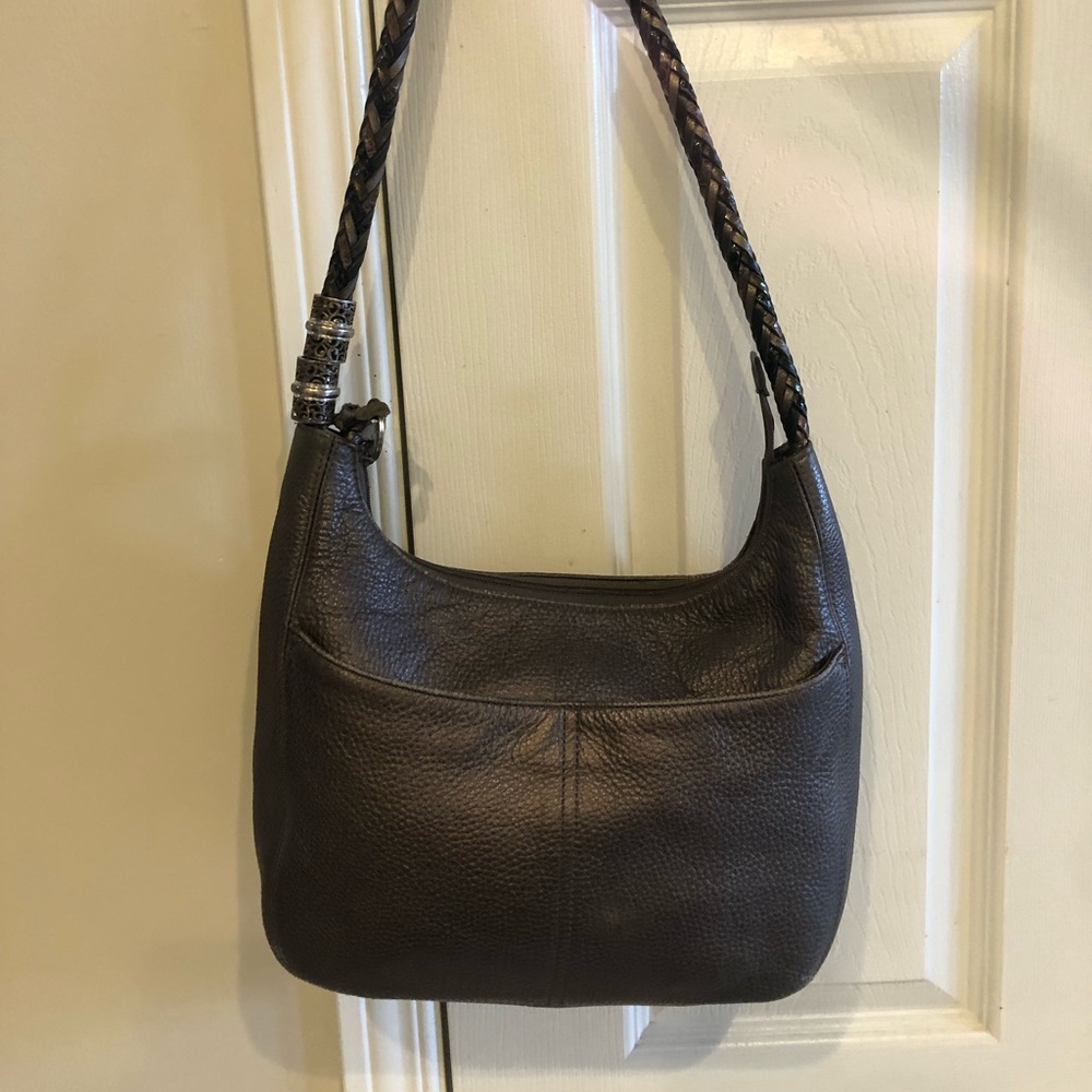 Brighton metallic slate grey hobo bag with sterling silver plated strap detail